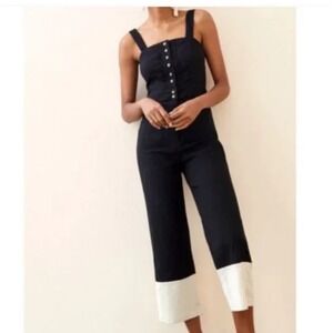 Anthropologie‎ Maeve Collette Black Jumpsuit Women's Cropped Wide Leg Cream Cuff